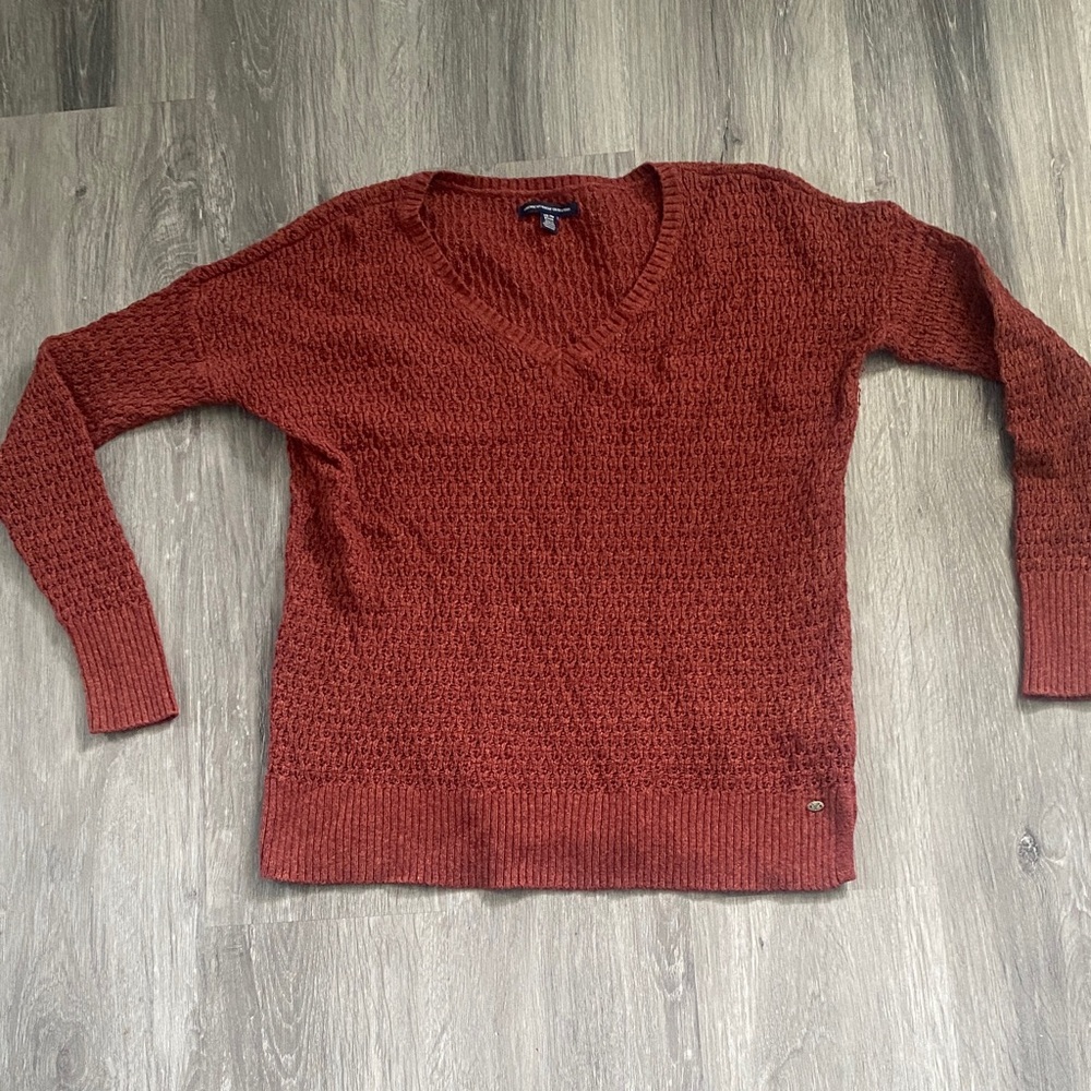 American Eagle Outfitters Women's Rust V-Neck Sweater